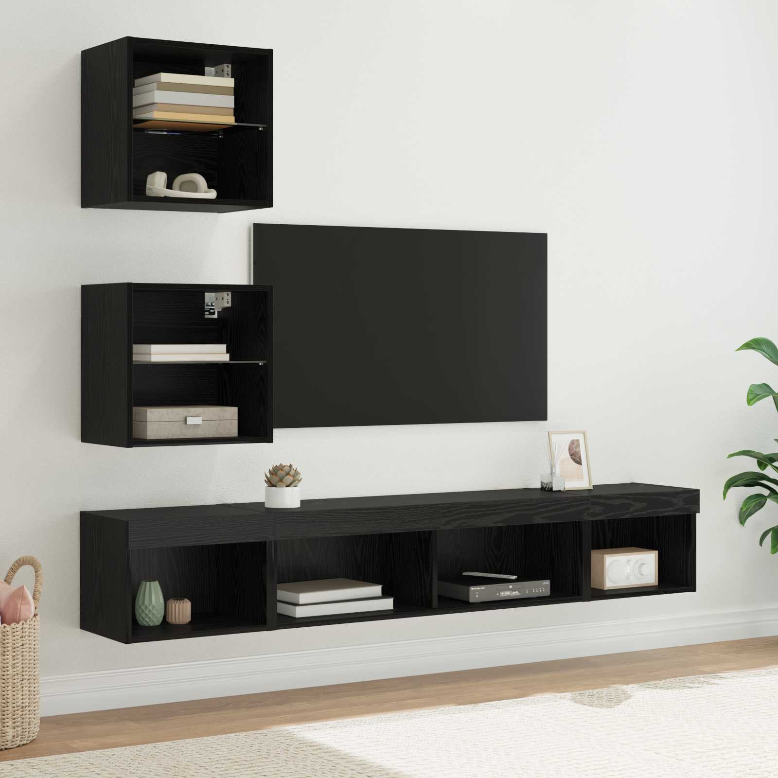 vidaXL TV Wand Einheiten mit LED mit LED 5 pcs Schwarz Eichen-Optik