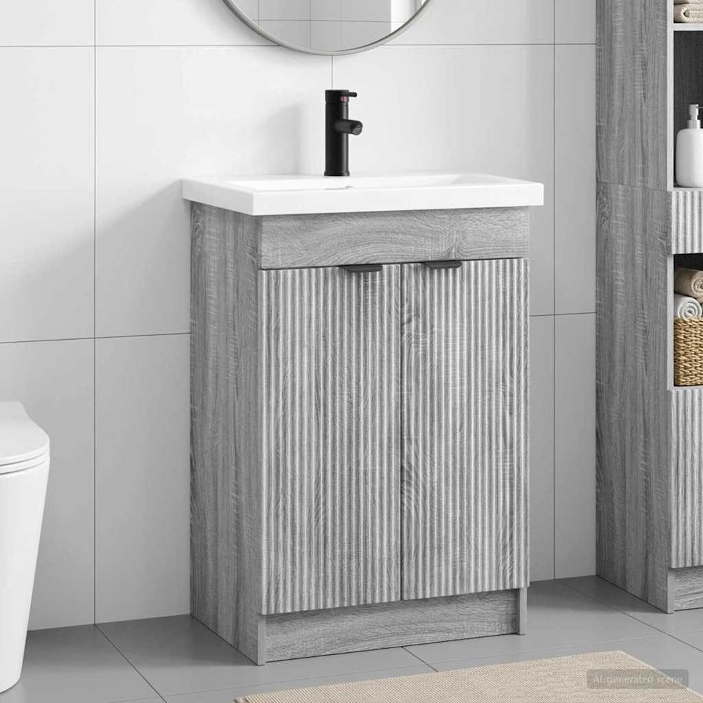 vidaXL Badezimmermöbel-Set Grau Sonoma 56 x 37,5 x 81 cm Holzwerkstoff