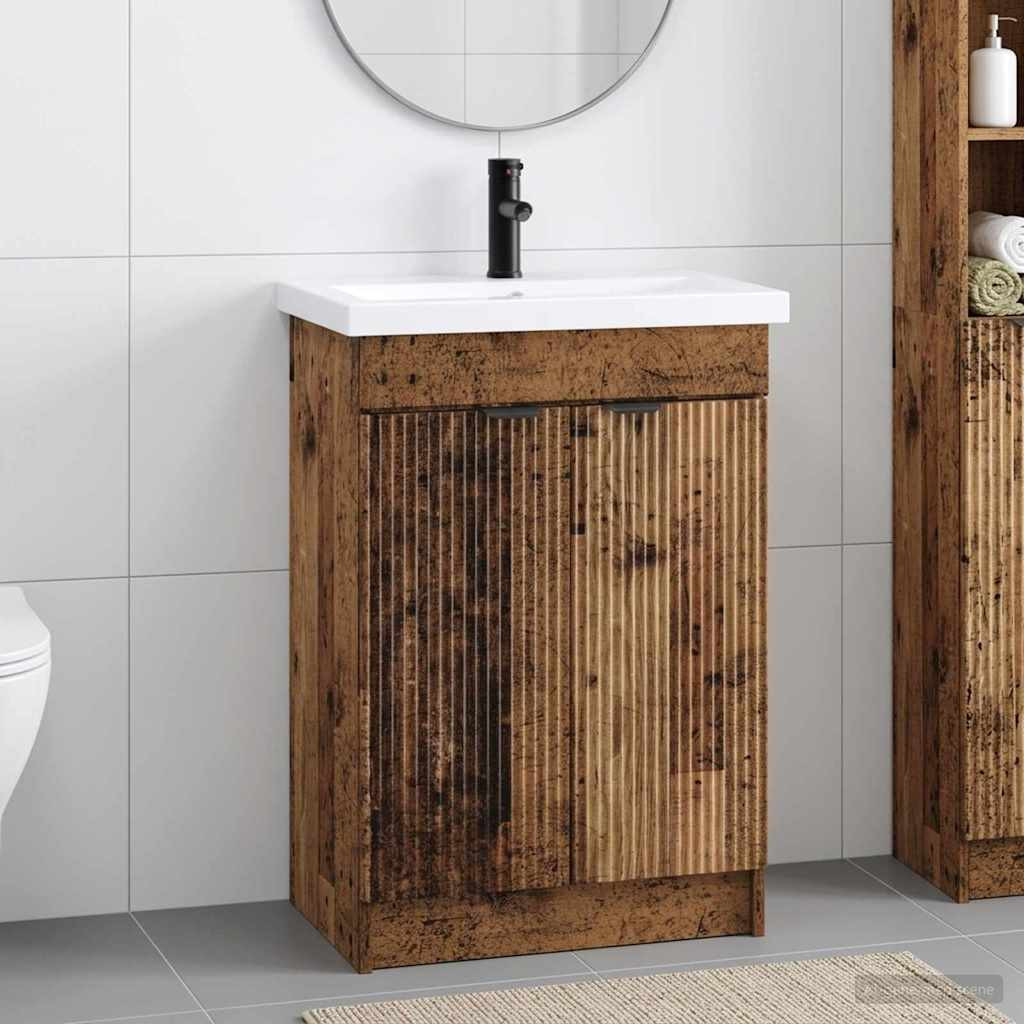vidaXL Badezimmermöbel-Set Altholz 56 x 37,5 x 81 cm Holzwerkstoff
