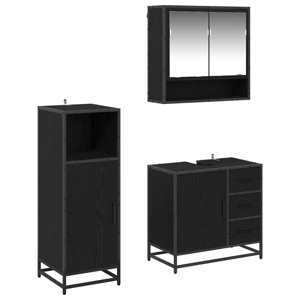 vidaXL Badezimmermöbel-Set 3 pcs Schwarz Eichen-Optik Holzwerkstoff