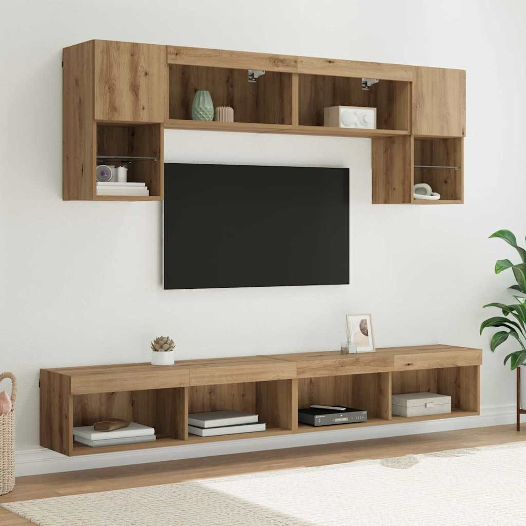 vidaXL TV Wand Einheiten mit LED 6 pcs Artisan-Eiche Holzwerkstoff
