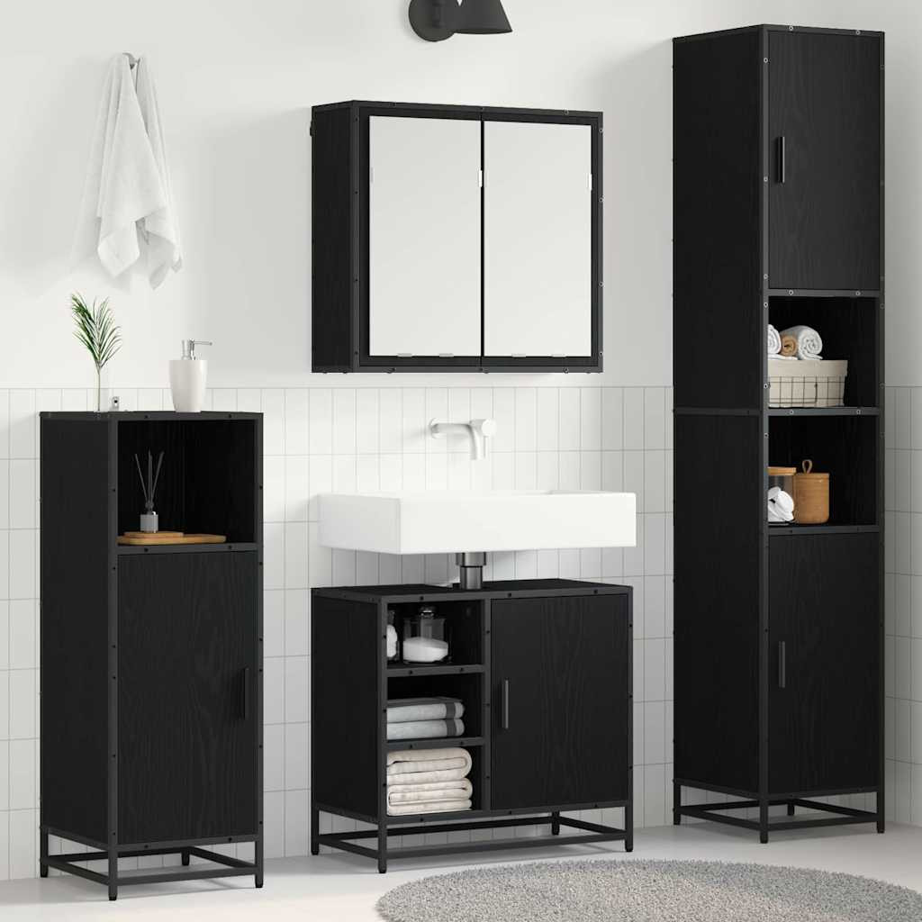 vidaXL Badezimmermöbel-Set 4 pcs Schwarz Eichen-Optik Holzwerkstoff