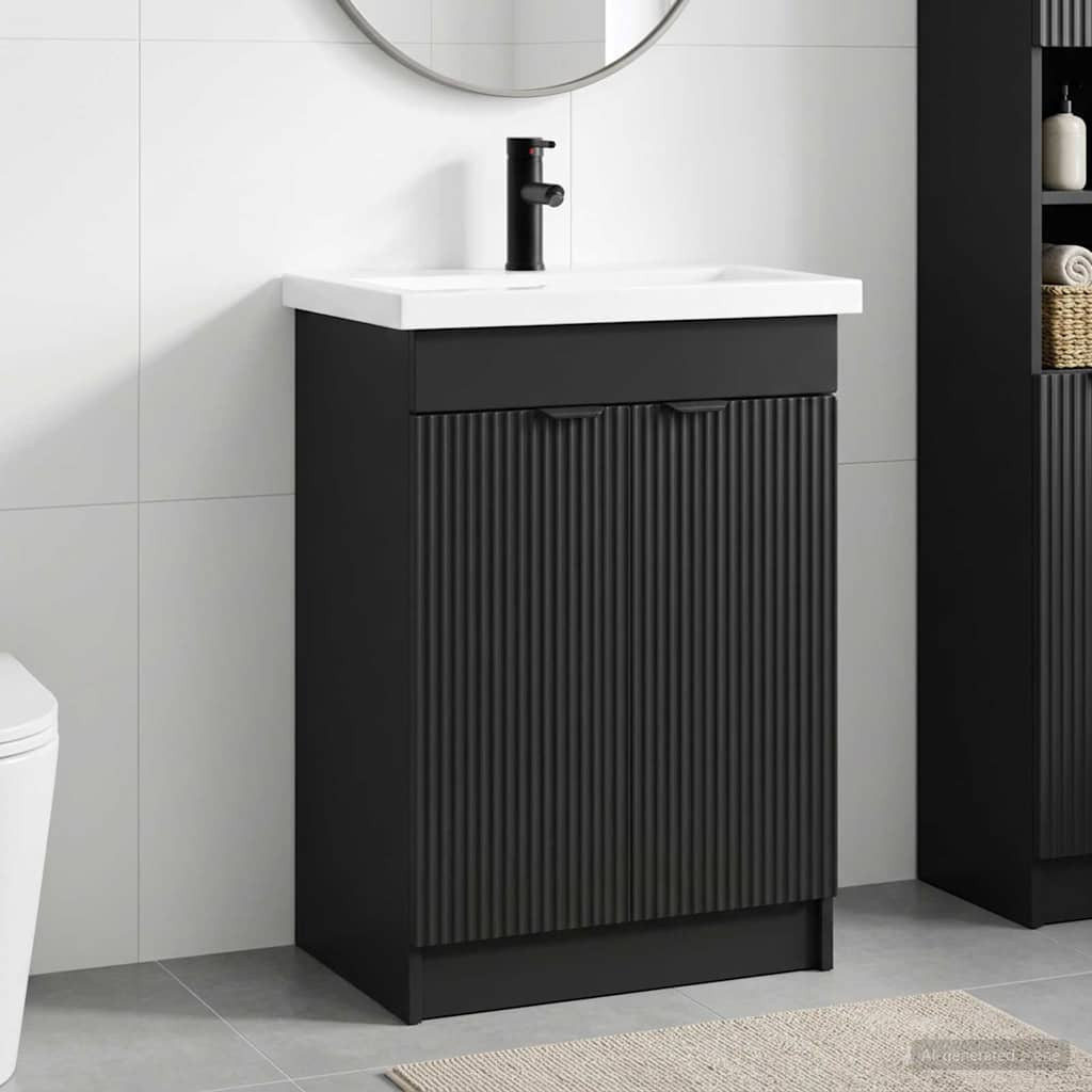 vidaXL Badezimmermöbel-Set Schwarz 78,5 x 37,5 x 81 cm Holzwerkstoff