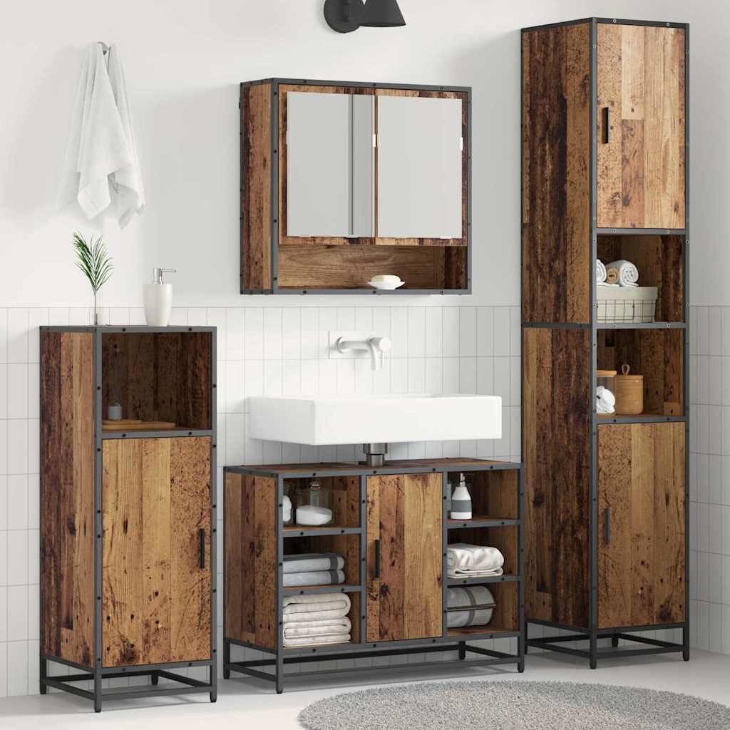 vidaXL Badezimmermöbel-Set mit Regal 3 pcs Altholz Holzwerkstoff