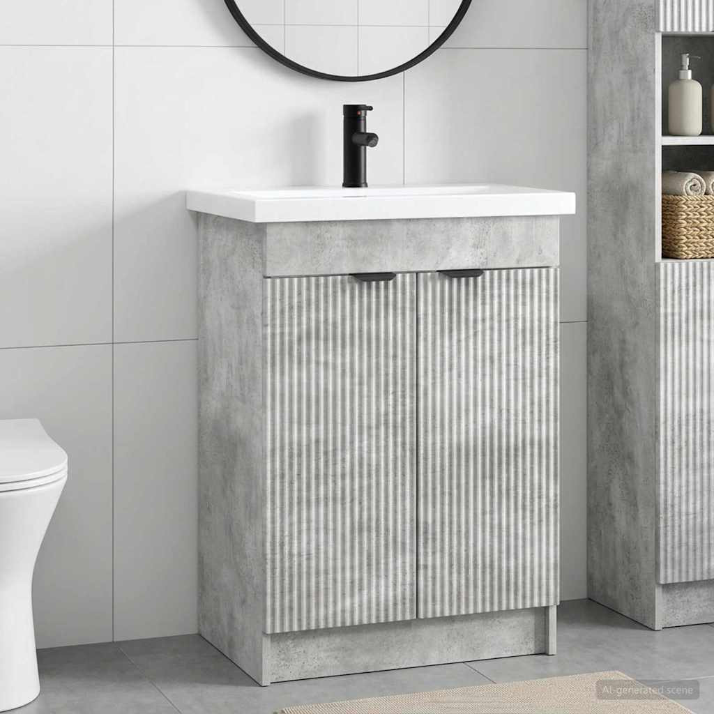 vidaXL Badezimmermöbel-Set Betongrau 78,5 x 37,5 x 81 cm Holzwerkstoff