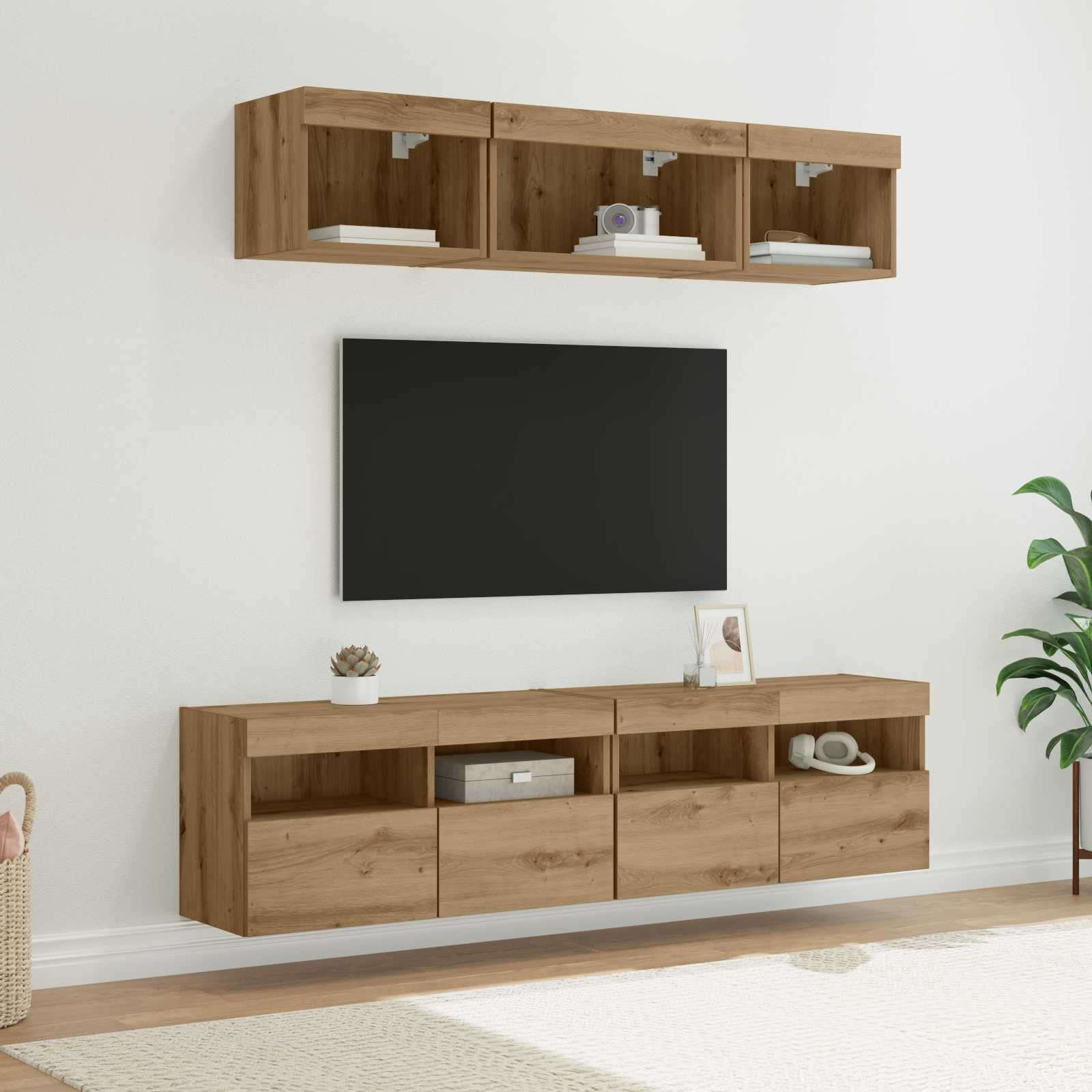vidaXL TV Wand Einheiten mit LED 5 pcs Artisan-Eiche Holzwerkstoff