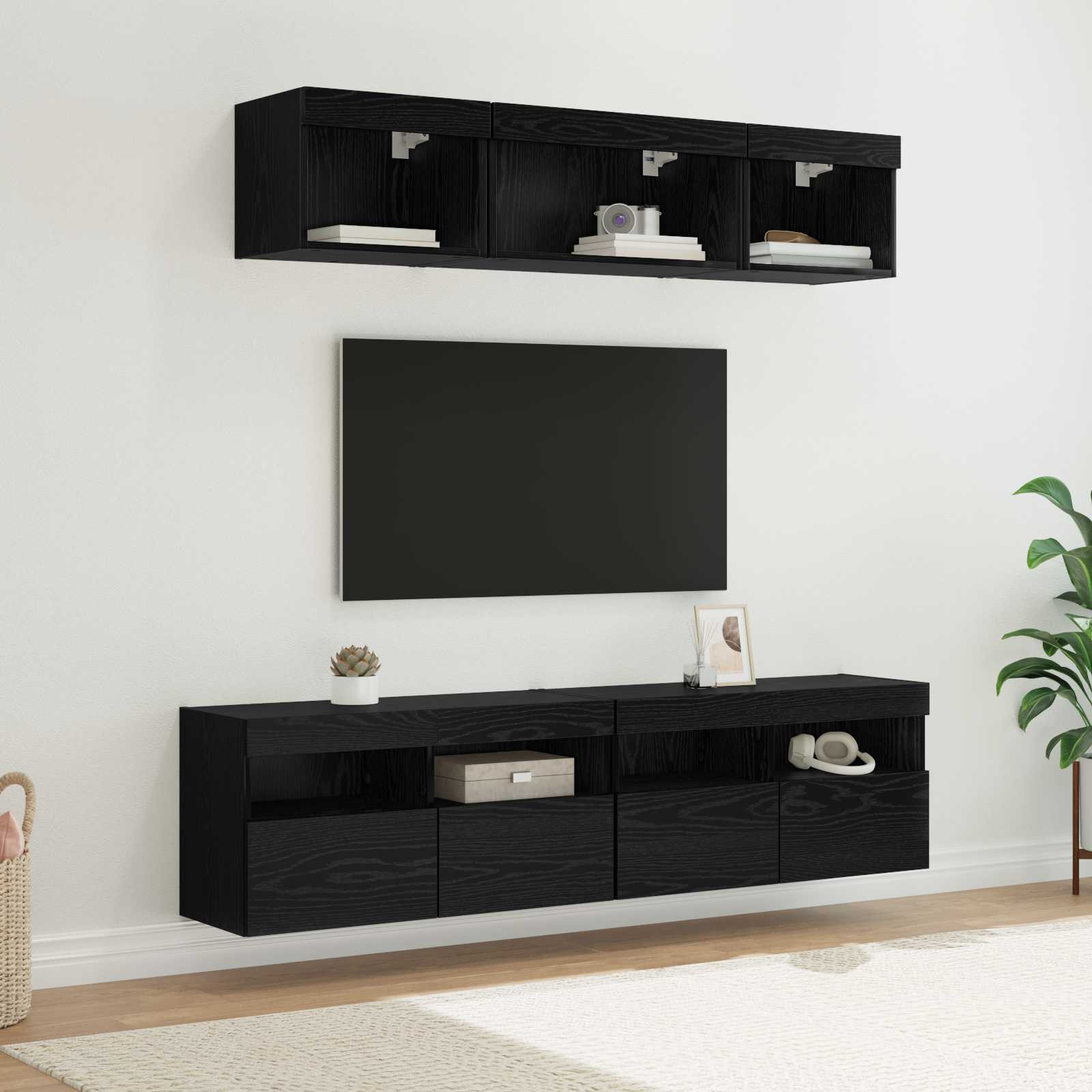 vidaXL TV Wand Einheiten mit LED mit LED 5 pcs Schwarz Eichen-Optik