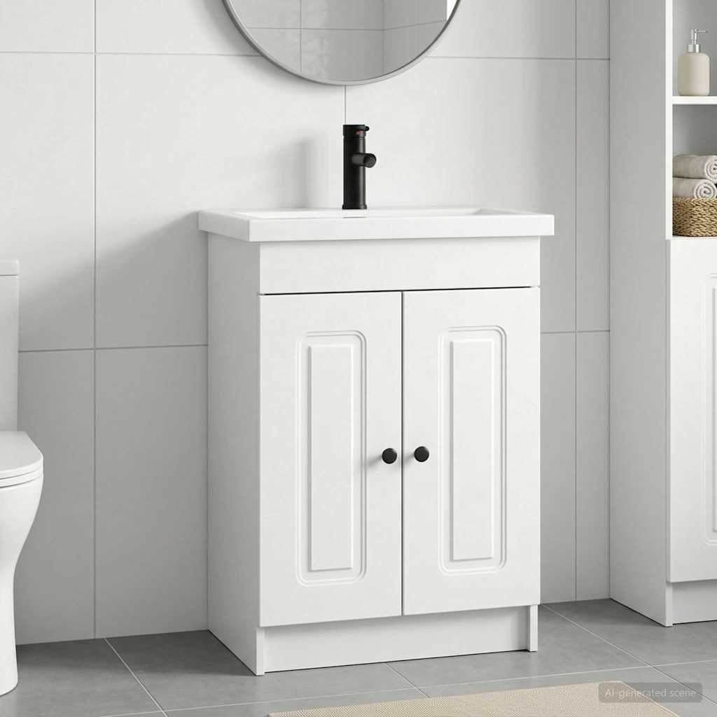 vidaXL Badezimmermöbel-Set Weiß 56 x 37,5 x 81 cm Holzwerkstoff