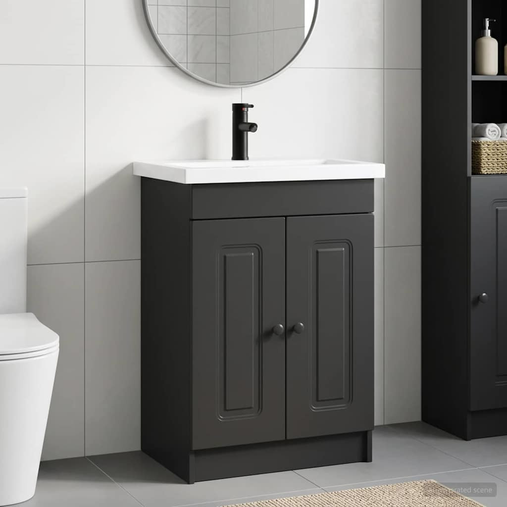 vidaXL Badezimmermöbel-Set Schwarz 56 x 37,5 x 81 cm Holzwerkstoff