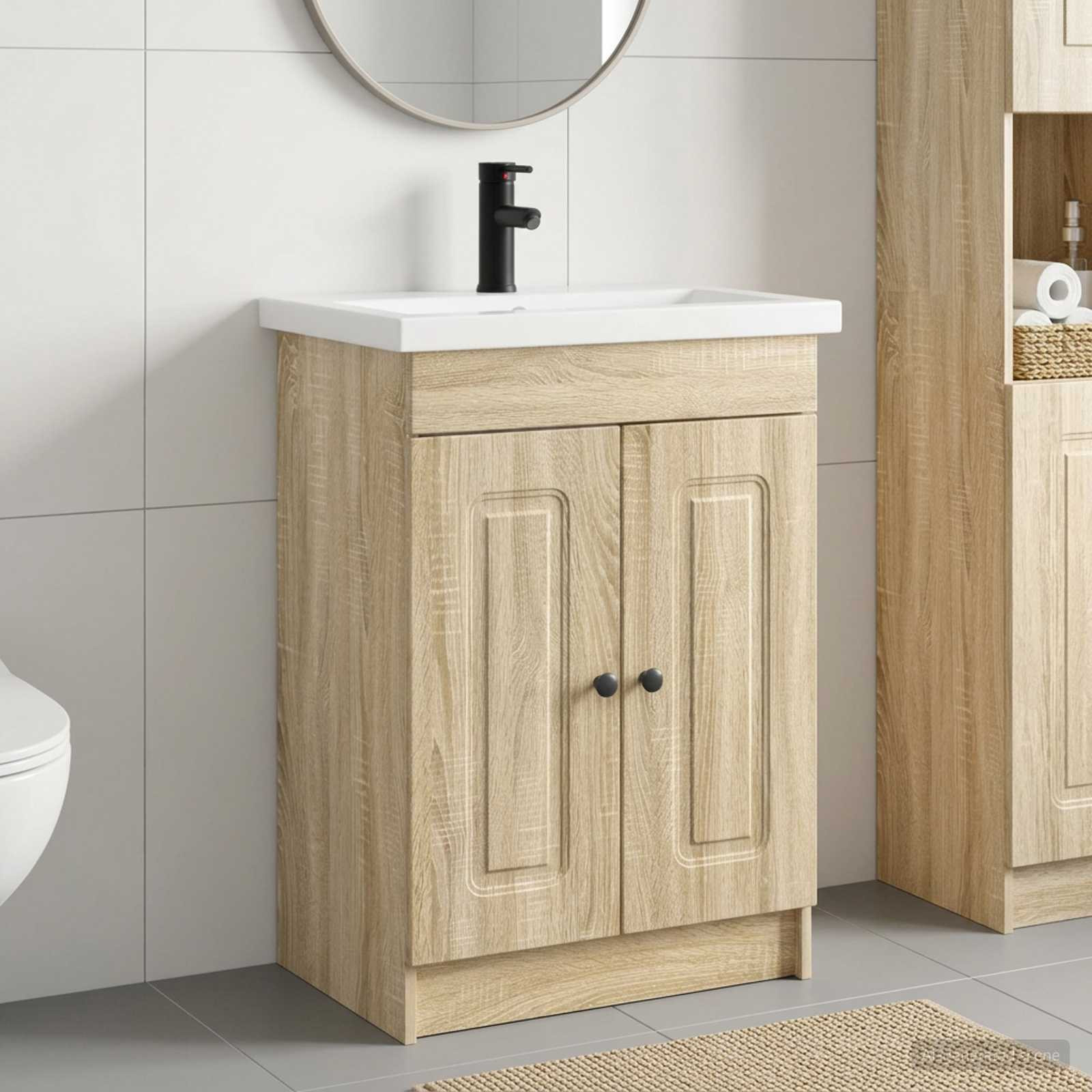 vidaXL Badezimmermöbel-Set Sonoma-Eiche 56 x 37,5 x 81 cm