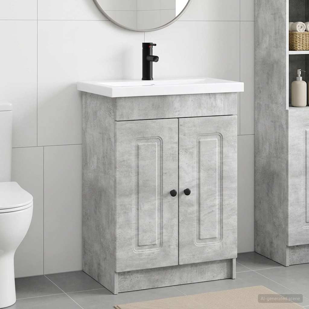vidaXL Badezimmermöbel-Set Betongrau 56 x 37,5 x 81 cm Holzwerkstoff