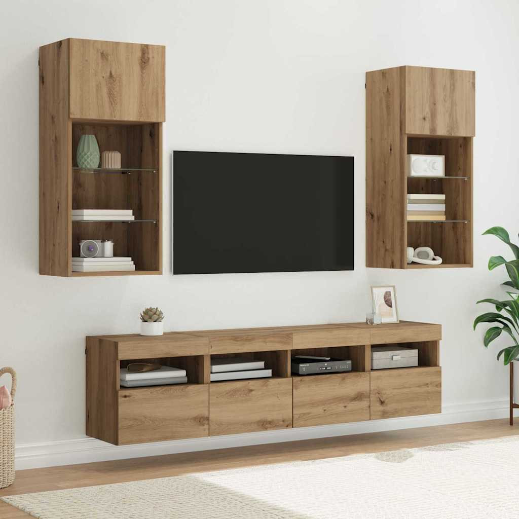 vidaXL TV Wand Einheiten mit LED 5 pcs Artisan-Eiche Holzwerkstoff