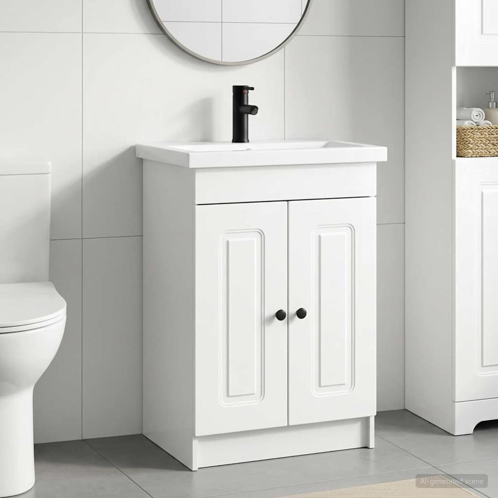 vidaXL Badezimmermöbel-Set Hochglanz Weiß 56 x 37,5 x 81 cm