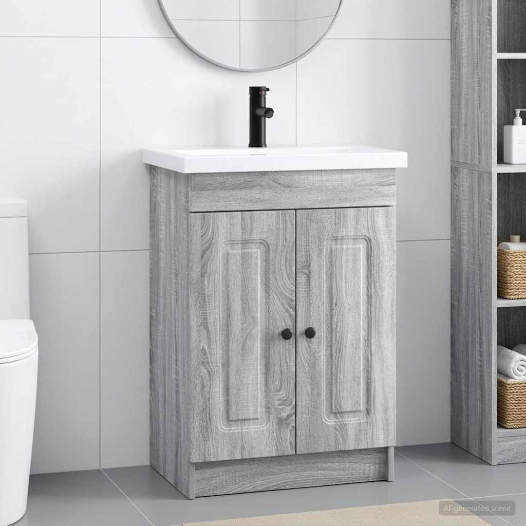 vidaXL Badezimmermöbel-Set Grau Sonoma 56 x 37,5 x 81 cm Holzwerkstoff