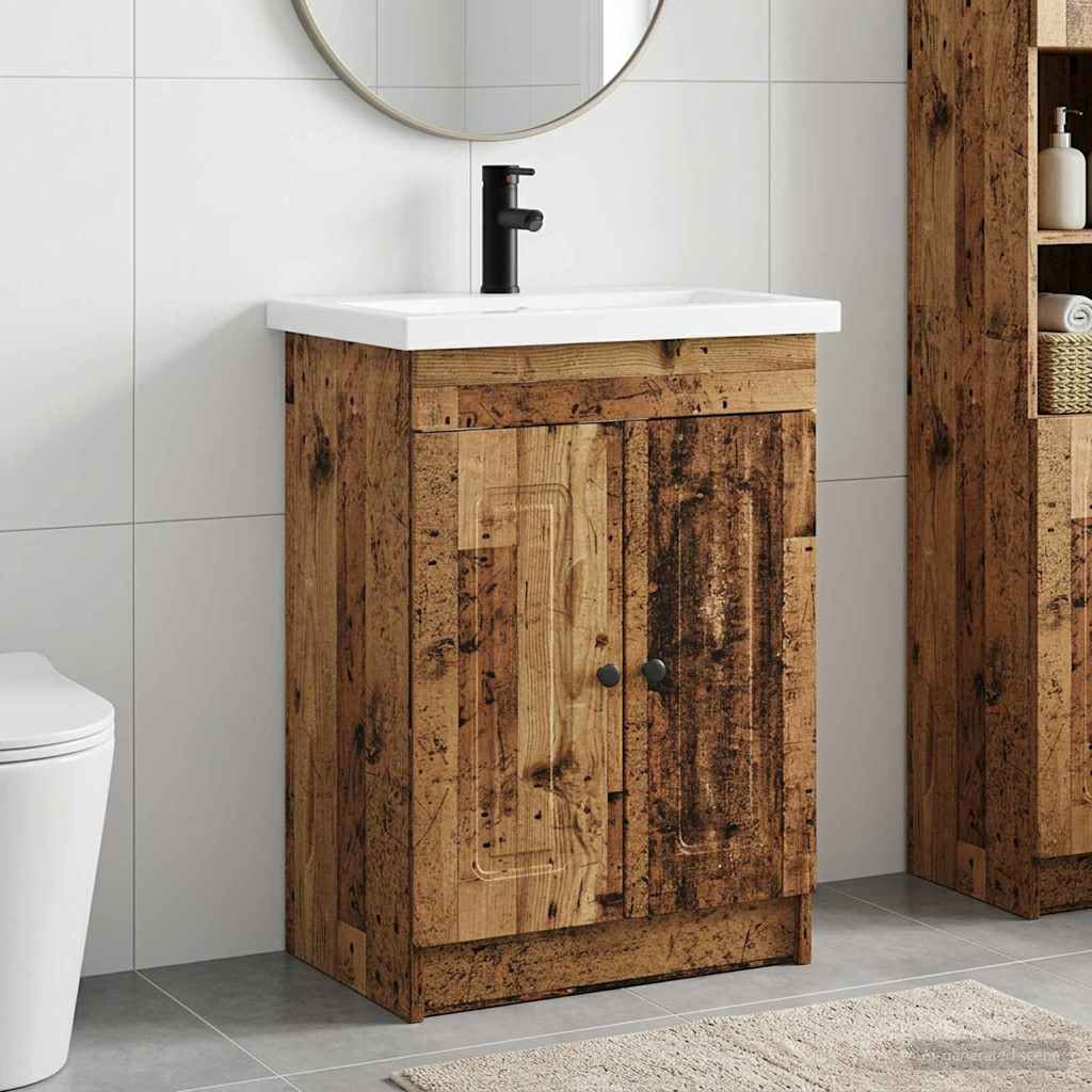 vidaXL Badezimmermöbel-Set Altholz 56 x 37,5 x 81 cm Holzwerkstoff