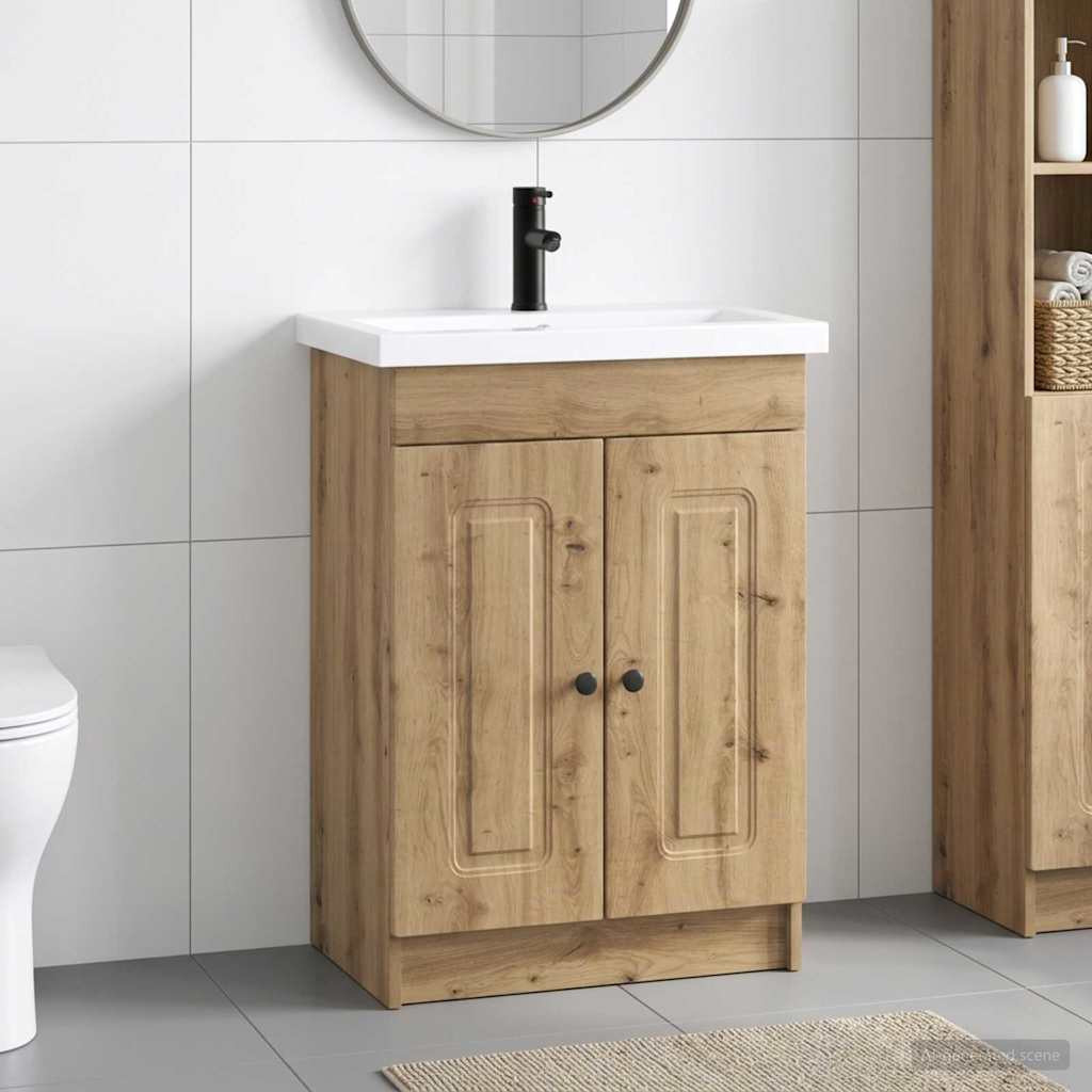vidaXL Badezimmermöbel-Set Artisan-Eiche 56 x 37,5 x 81 cm