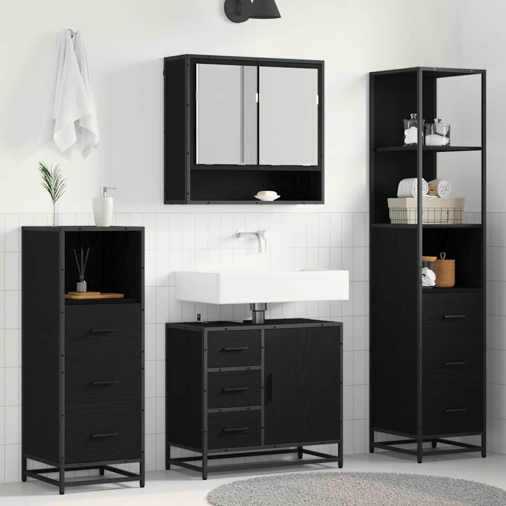 vidaXL Badezimmermöbel-Set 4 pcs Schwarz Eichen-Optik Holzwerkstoff