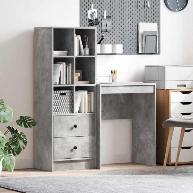 vidaXL Schreibtisch mit Schubladen mit Regal 2 pcs Beton Grau