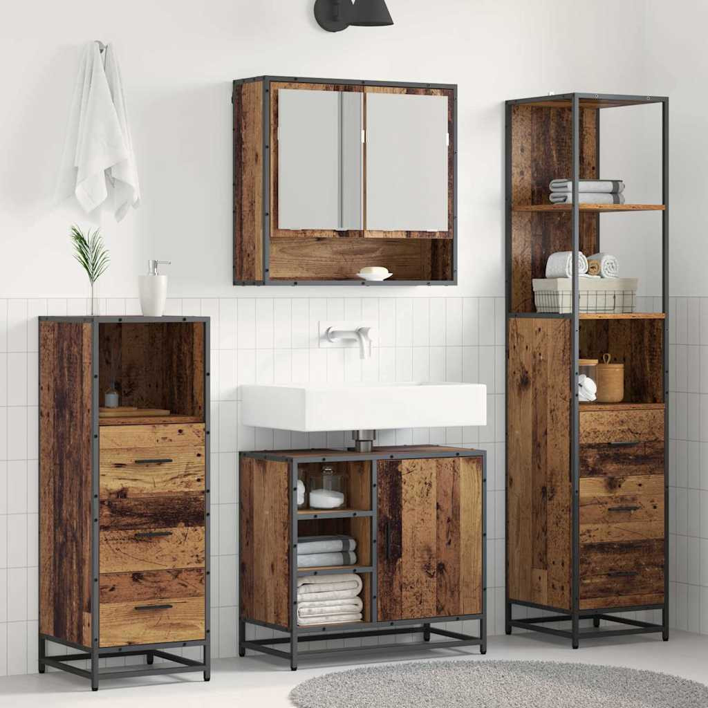 vidaXL Badezimmermöbel-Set mit Schubladen 3 pcs Altholz Holzwerkstoff