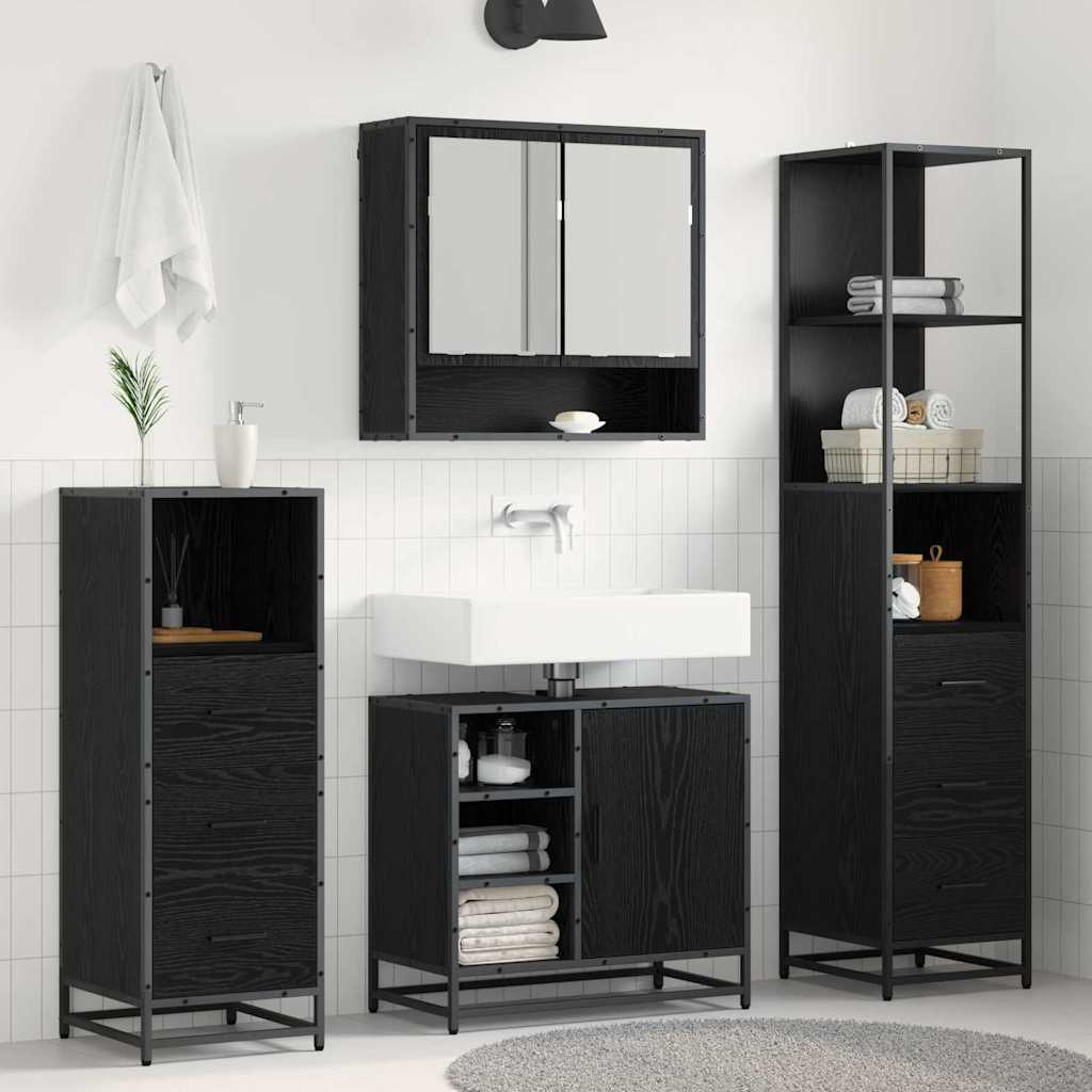 vidaXL Badezimmermöbel-Set 3 pcs Schwarz Eichen-Optik Holzwerkstoff