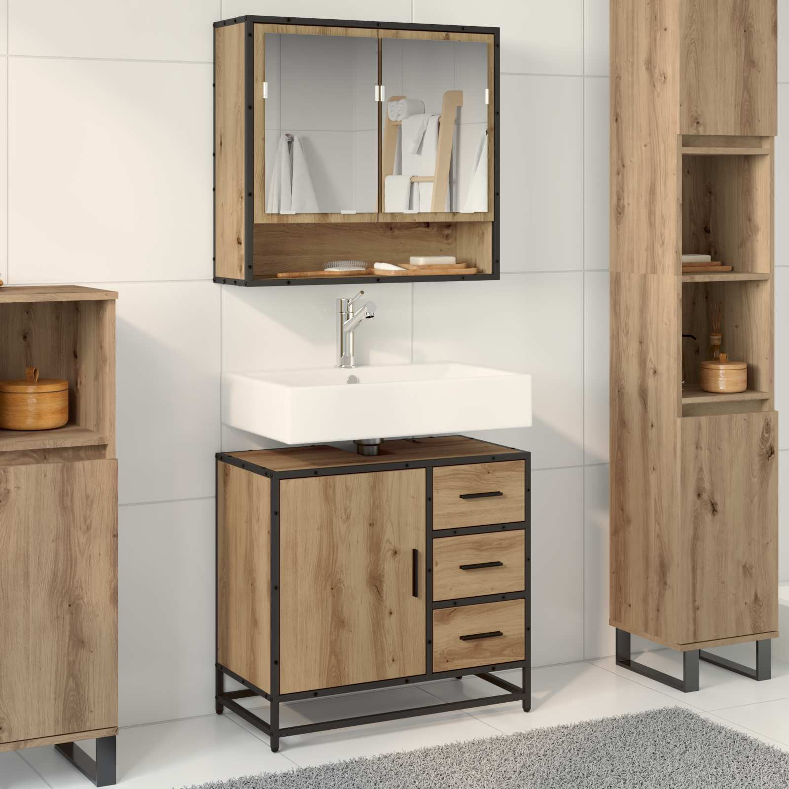 vidaXL Badezimmermöbel-Set 2 Stk. Artisan-Eiche 65 x 33 x 60 cm