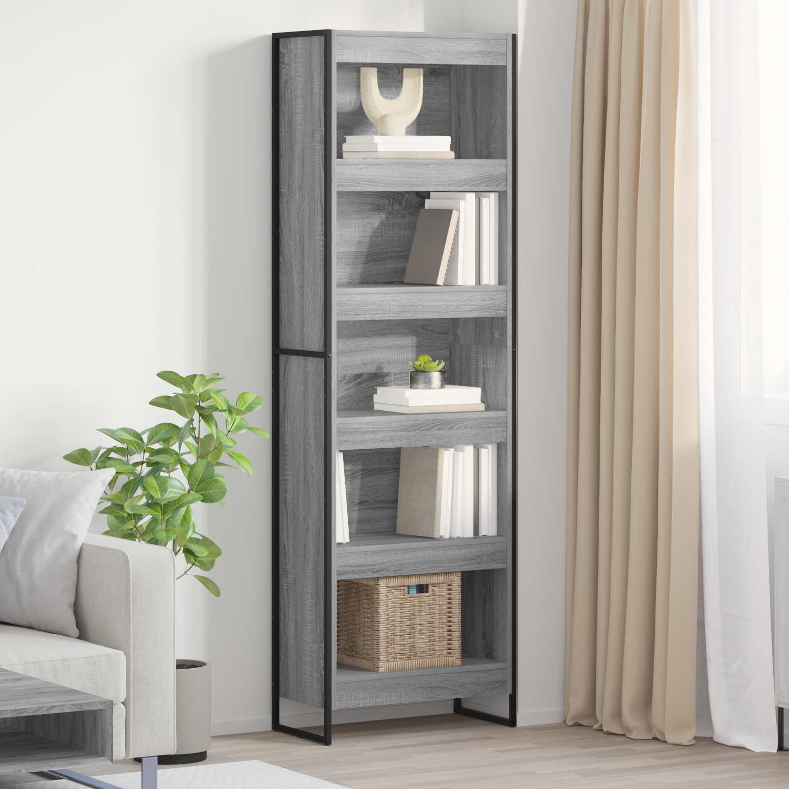 vidaXL Bücherregal 60 x 30 x 189,5 cm Holzwerkstoff Graues Sonoma