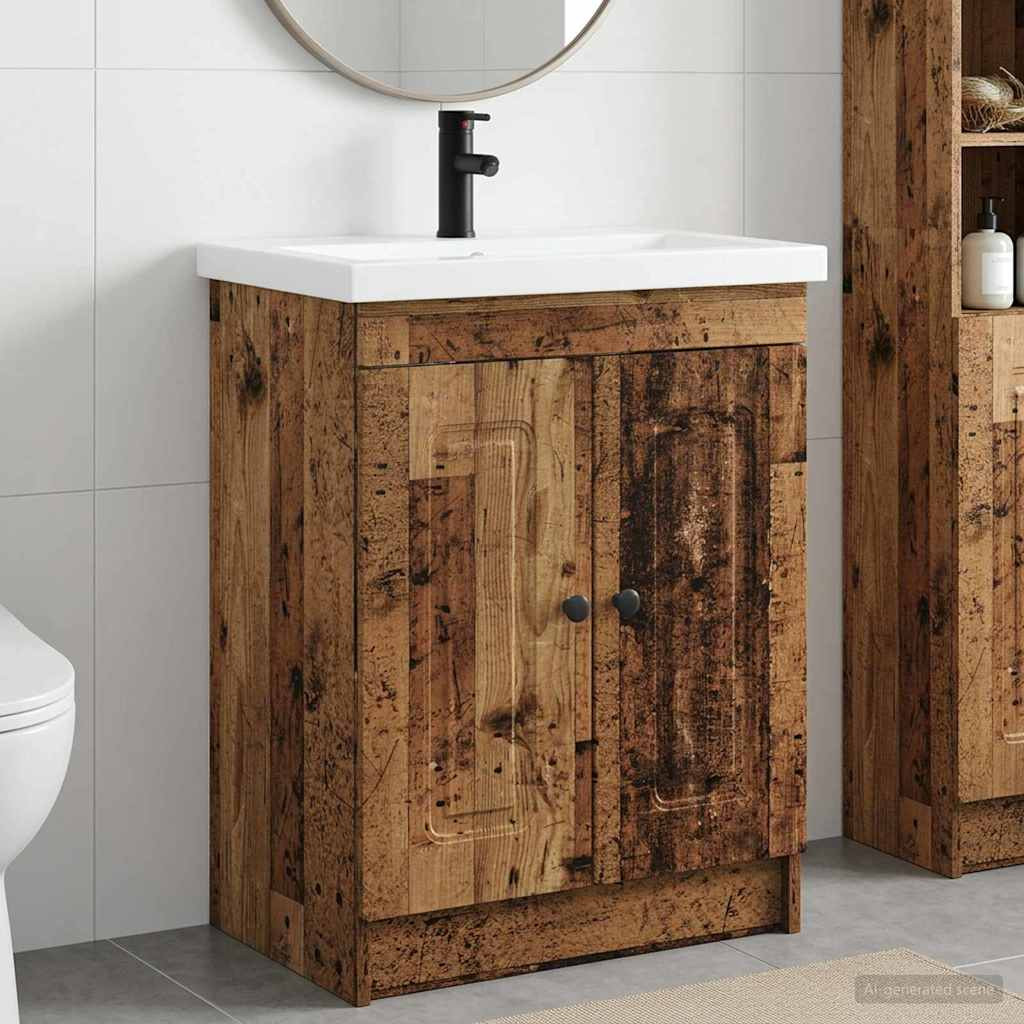 vidaXL Badezimmermöbel-Set Altholz 78,5 x 37,5 x 81 cm Holzwerkstoff