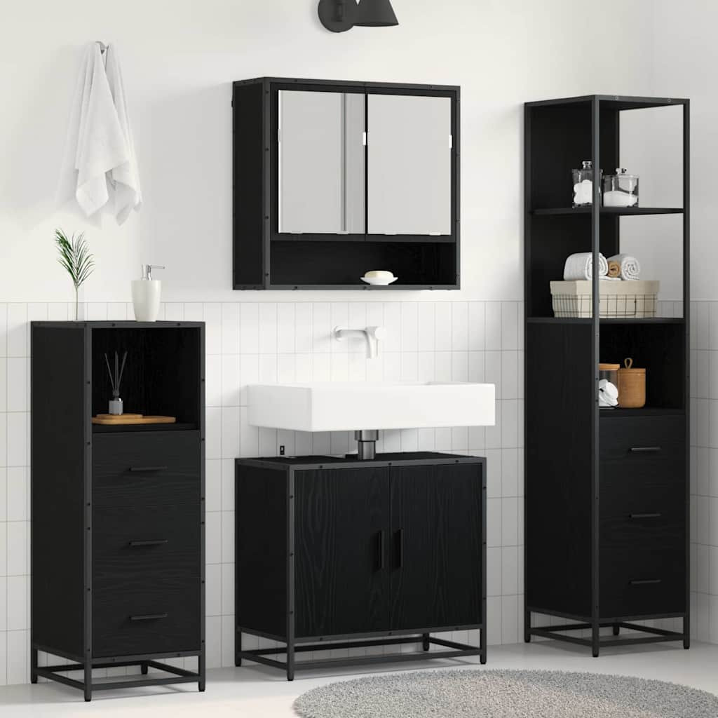 vidaXL Badezimmermöbel-Set 4 pcs Schwarz Eichen-Optik Holzwerkstoff