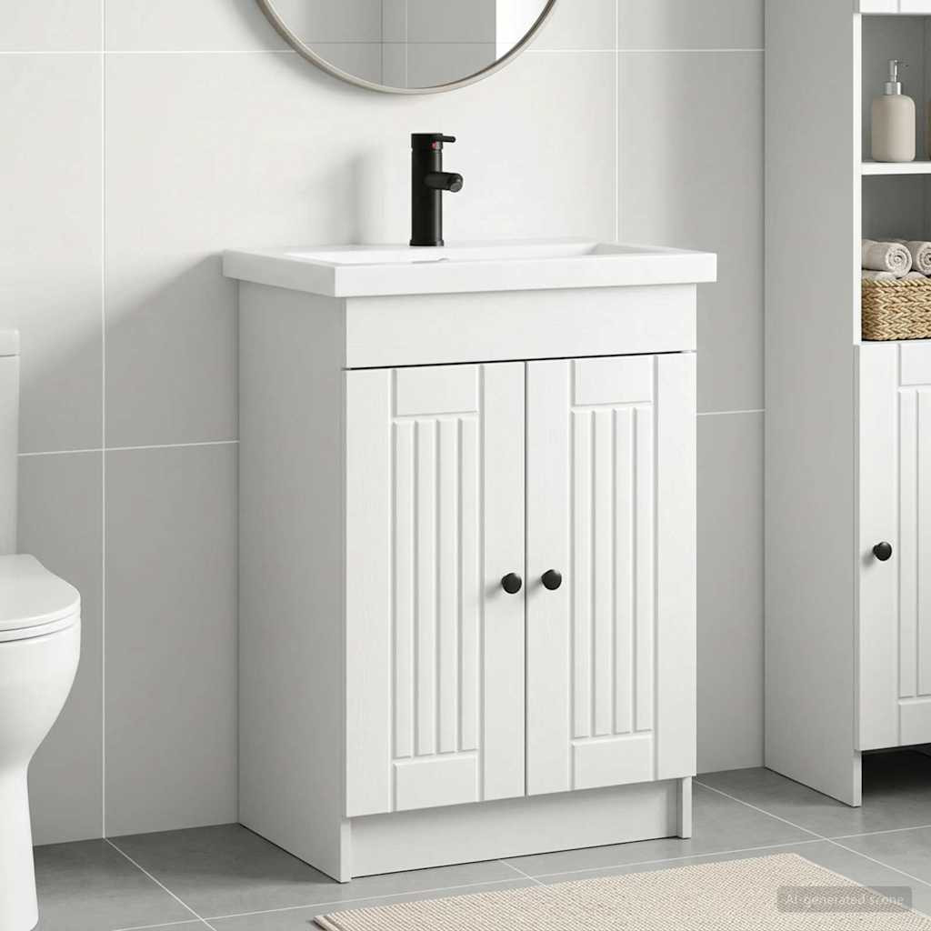 vidaXL Badezimmermöbel-Set Weiß 56 x 37,5 x 81 cm Holzwerkstoff