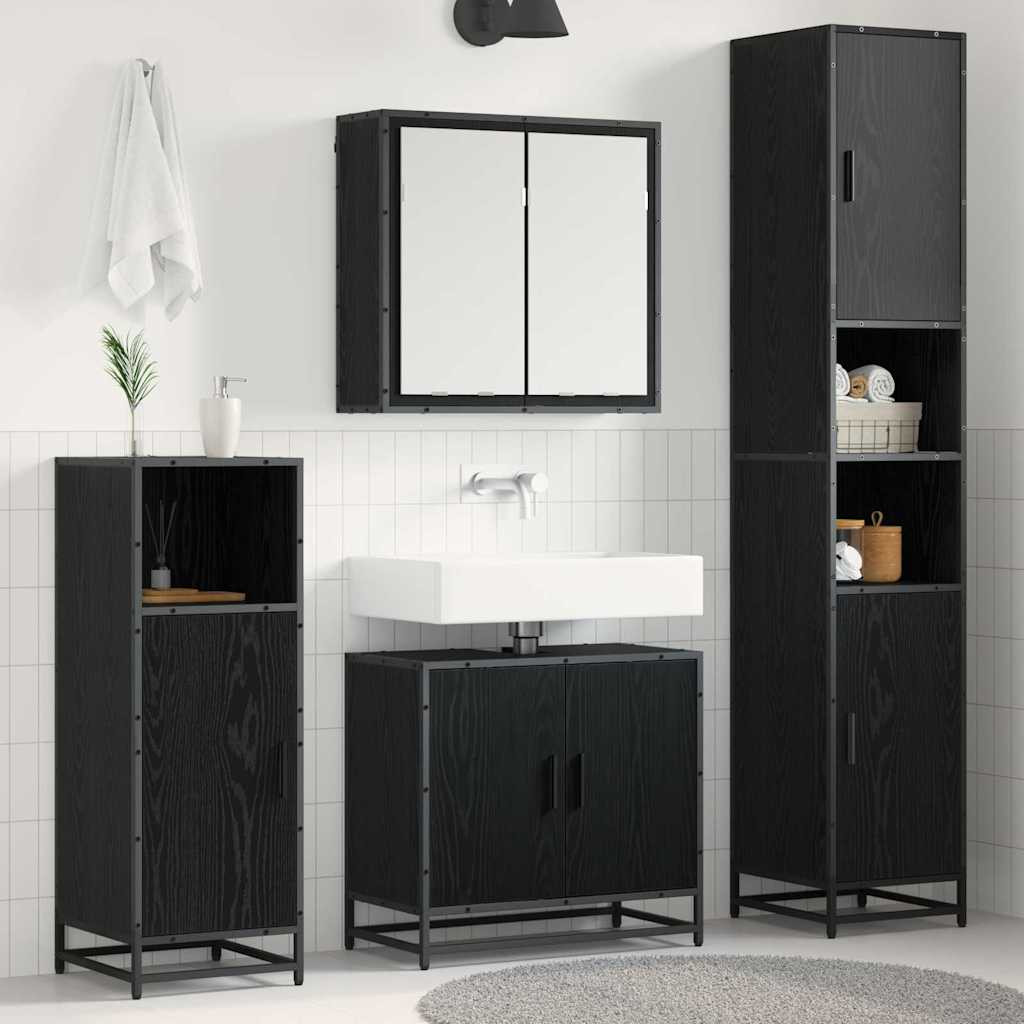 vidaXL Badezimmermöbel-Set 4 pcs Schwarz Eichen-Optik Holzwerkstoff