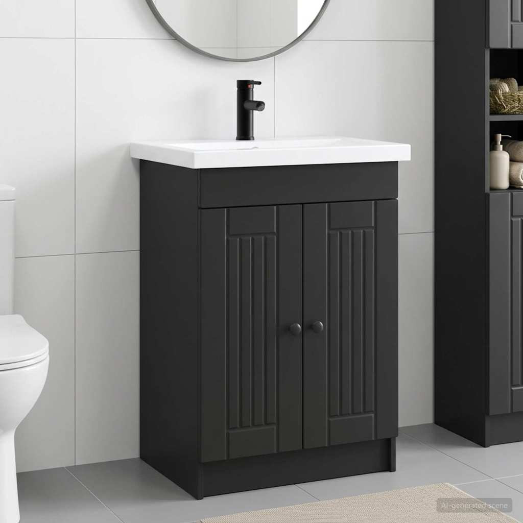 vidaXL Badezimmermöbel-Set Schwarz 56 x 37,5 x 81 cm Holzwerkstoff