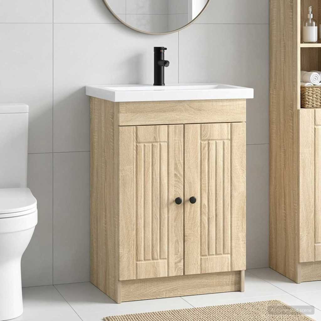 vidaXL Badezimmermöbel-Set Sonoma-Eiche 56 x 37,5 x 81 cm