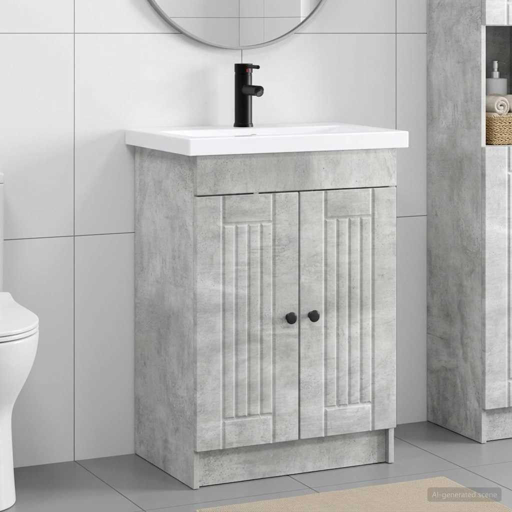 vidaXL Badezimmermöbel-Set Betongrau 56 x 37,5 x 81 cm Holzwerkstoff