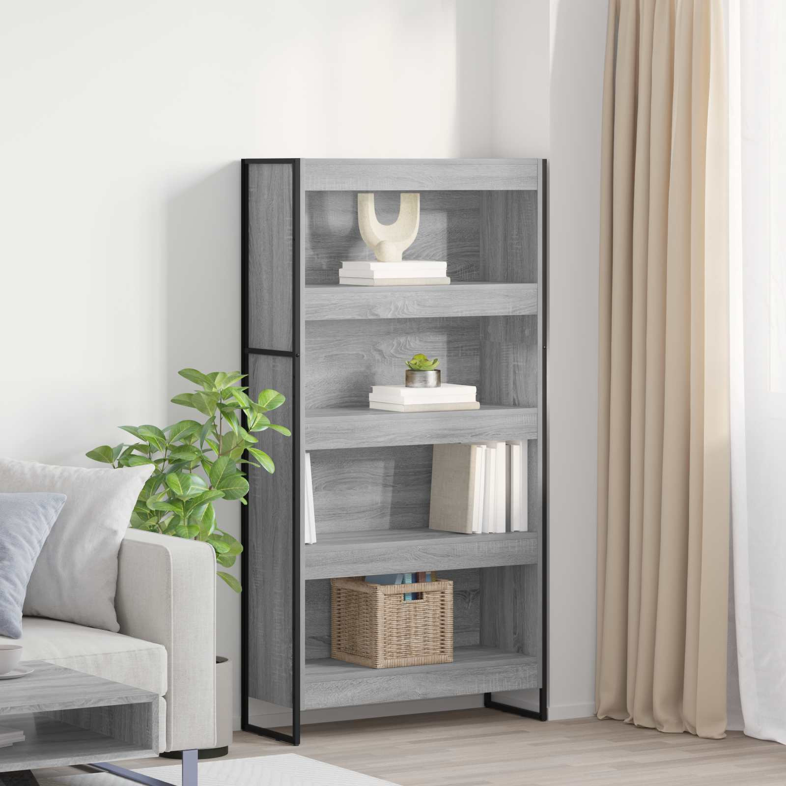 vidaXL Bücherregal 80 x 30 x 155 cm Holzwerkstoff Graues Sonoma