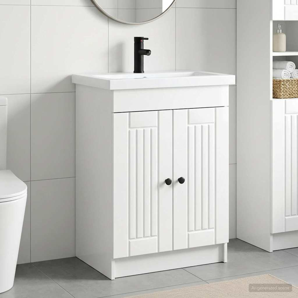 vidaXL Badezimmermöbel-Set Hochglanz Weiß 56 x 37,5 x 81 cm