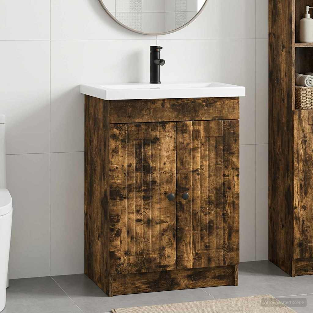 vidaXL Badezimmermöbel-Set Geräucherte Eiche 56 x 37,5 x 81 cm