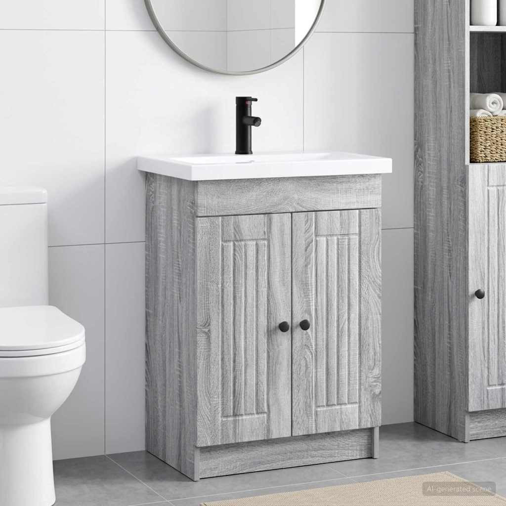 vidaXL Badezimmermöbel-Set Grau Sonoma 56 x 37,5 x 81 cm Holzwerkstoff