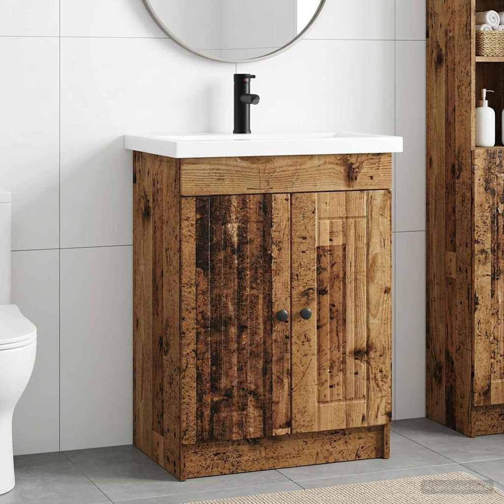 vidaXL Badezimmermöbel-Set Altholz 56 x 37,5 x 81 cm Holzwerkstoff