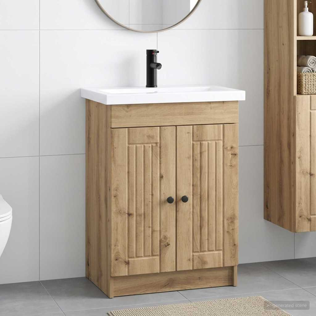 vidaXL Badezimmermöbel-Set Artisan-Eiche 56 x 37,5 x 81 cm