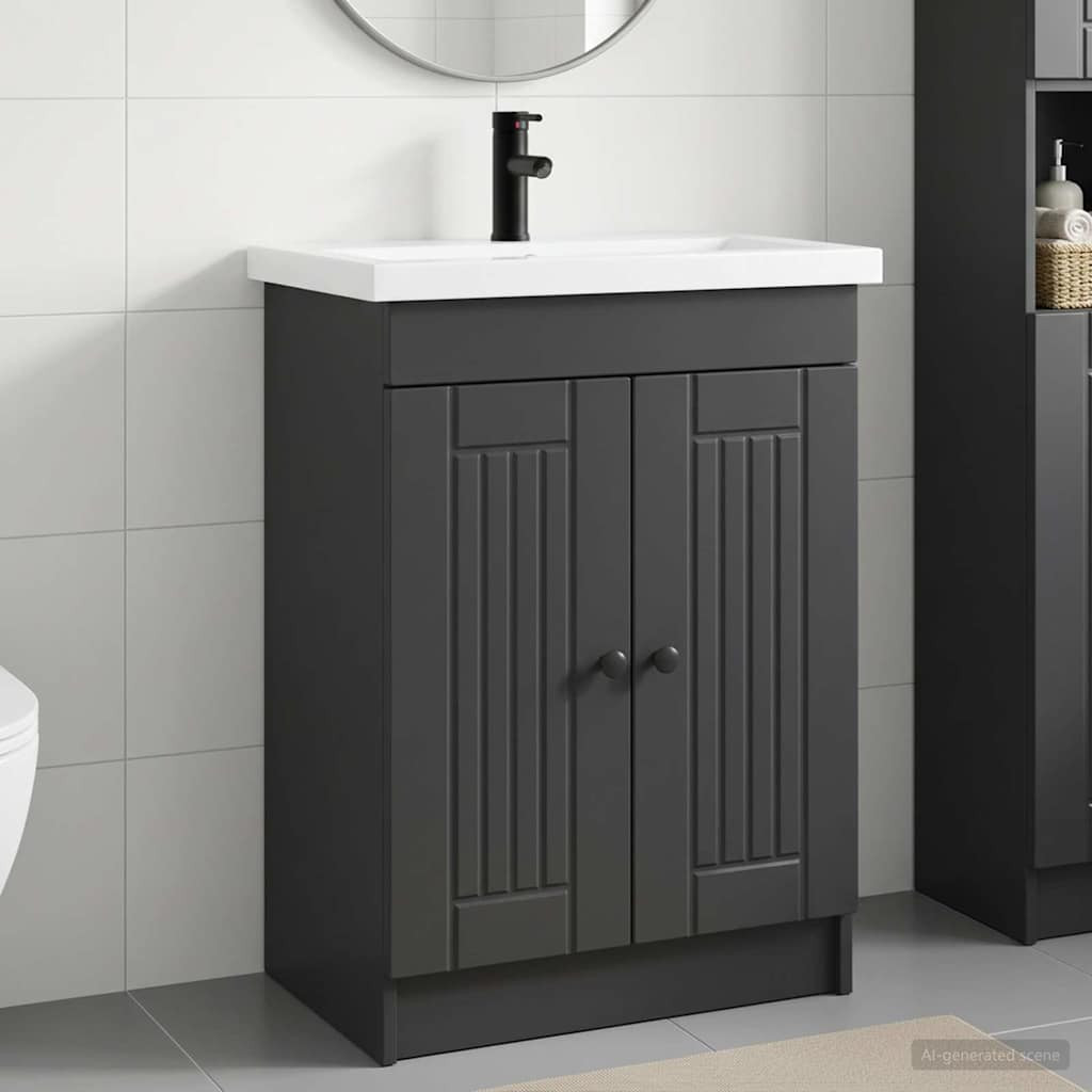 vidaXL Badezimmermöbel-Set Schwarz 78,5 x 37,5 x 81 cm Holzwerkstoff
