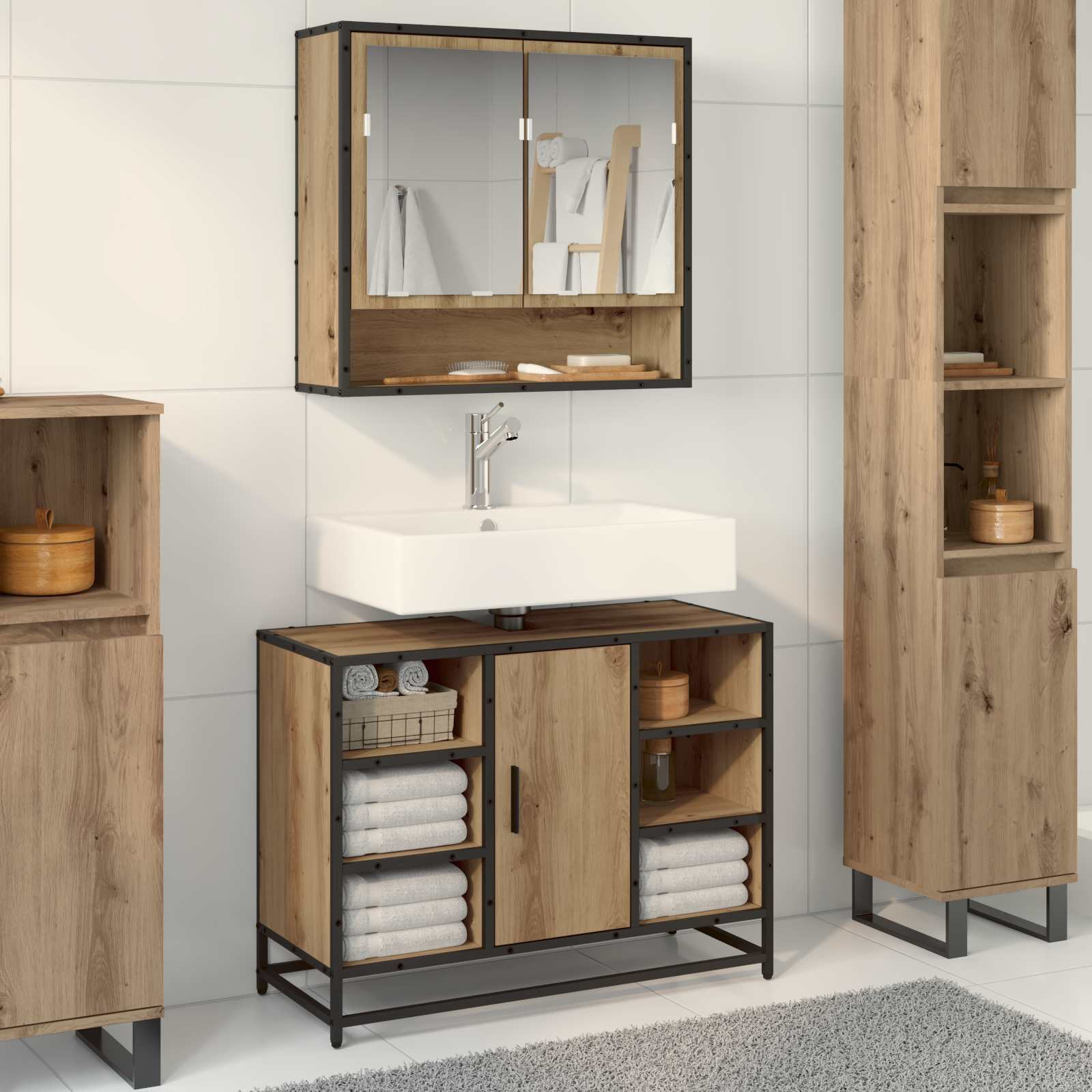 vidaXL Badezimmermöbel-Set 2 Stk. Artisan-Eiche 80 x 33 x 60 cm