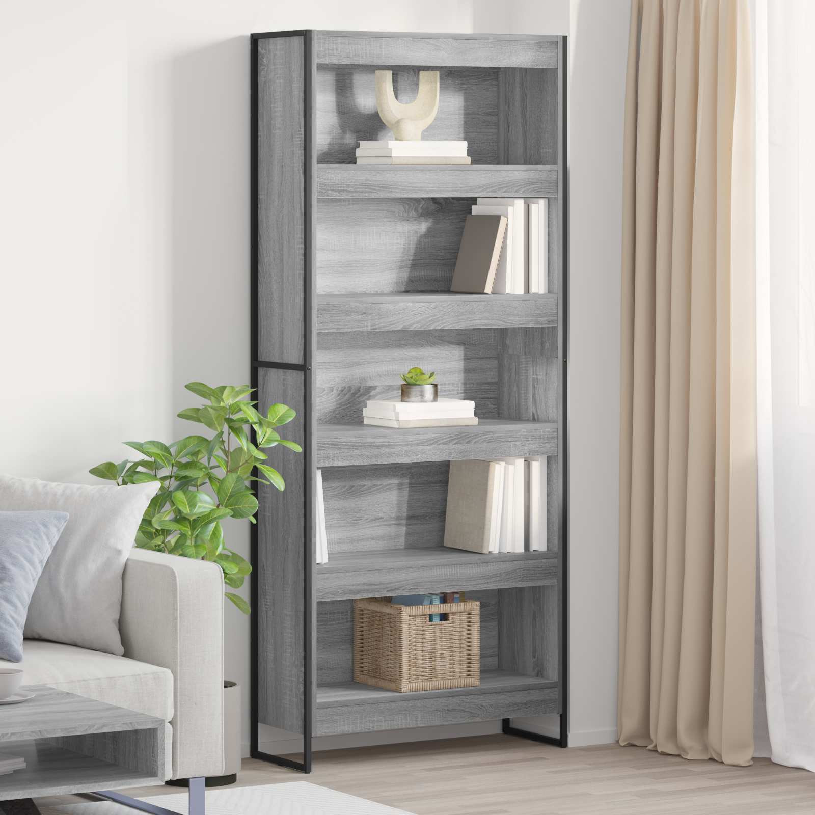 vidaXL Bücherregal 80 x 30 x 189,5 cm Holzwerkstoff Graues Sonoma