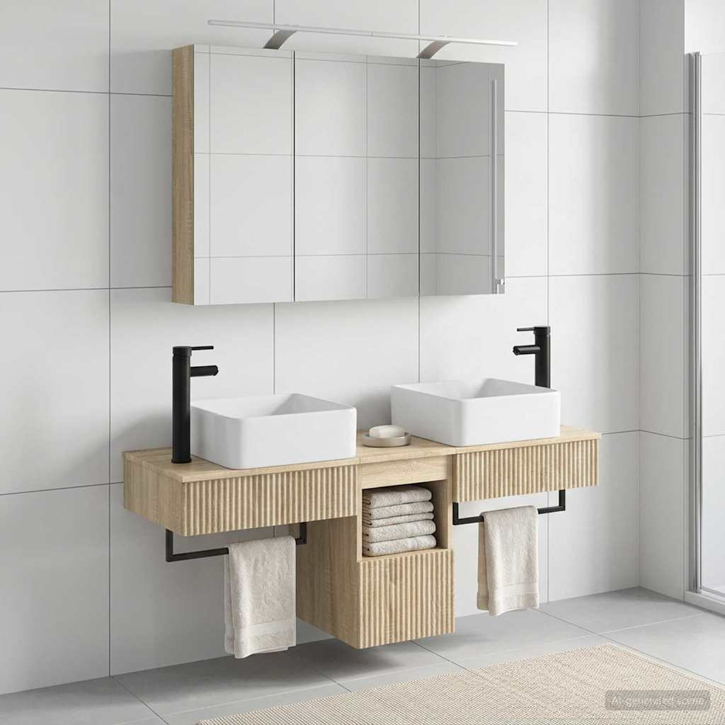 vidaXL Badezimmerschrank-Set 4 pcs Sonoma-Eiche 100 x 14,5 x 70 cm
