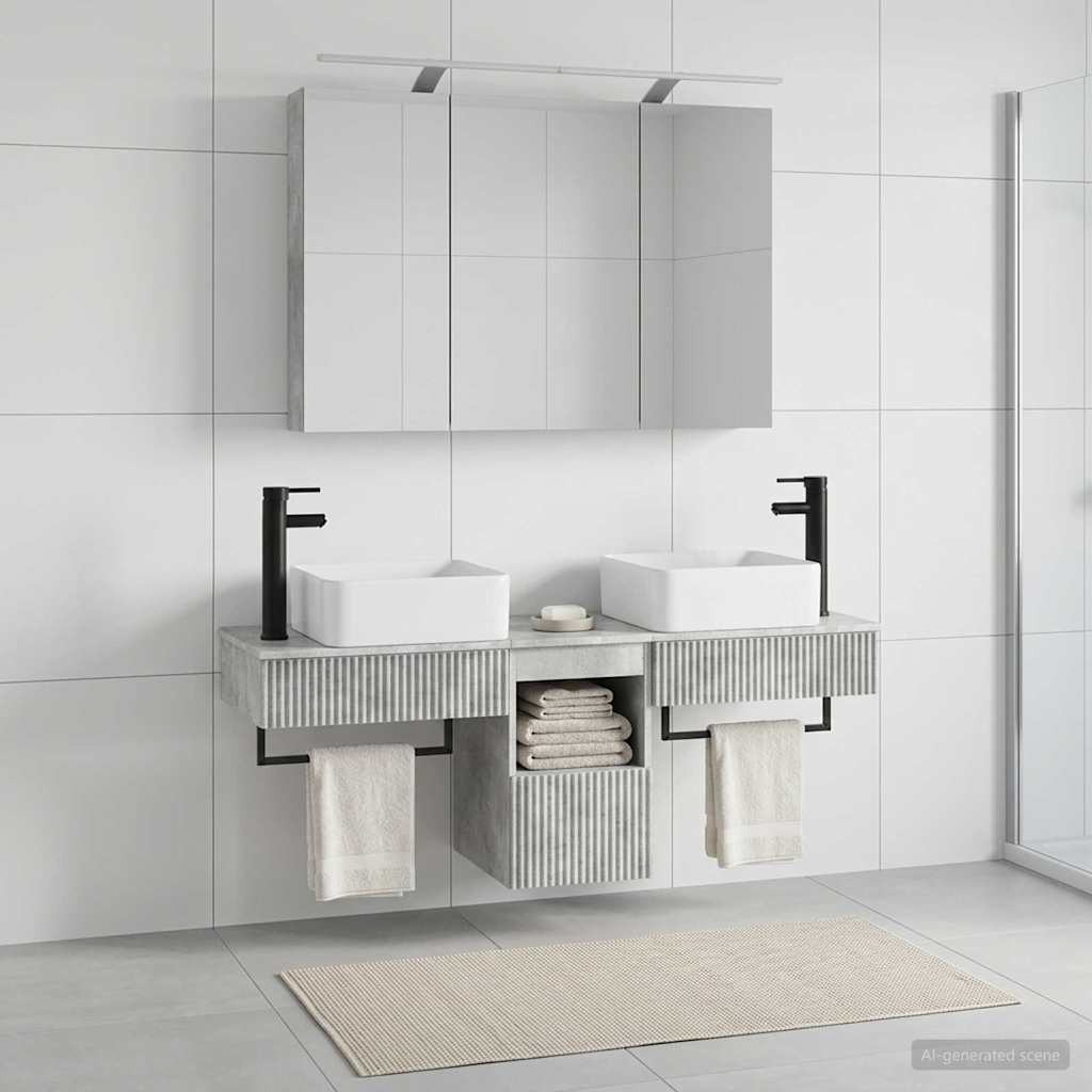 vidaXL Badezimmerschrank-Set 4 pcs Betongrau 100 x 14,5 x 70 cm