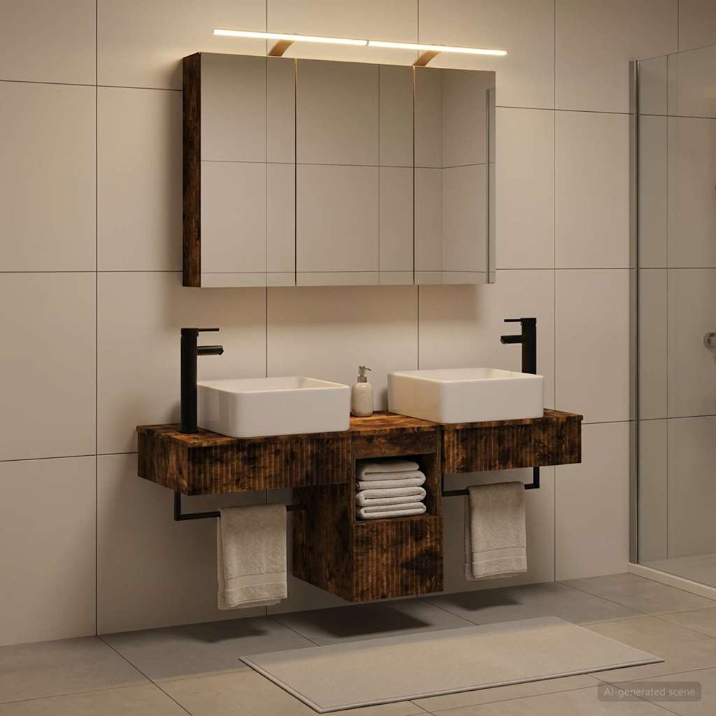 vidaXL Badezimmerschrank-Set 4 pcs Geräucherte Eiche