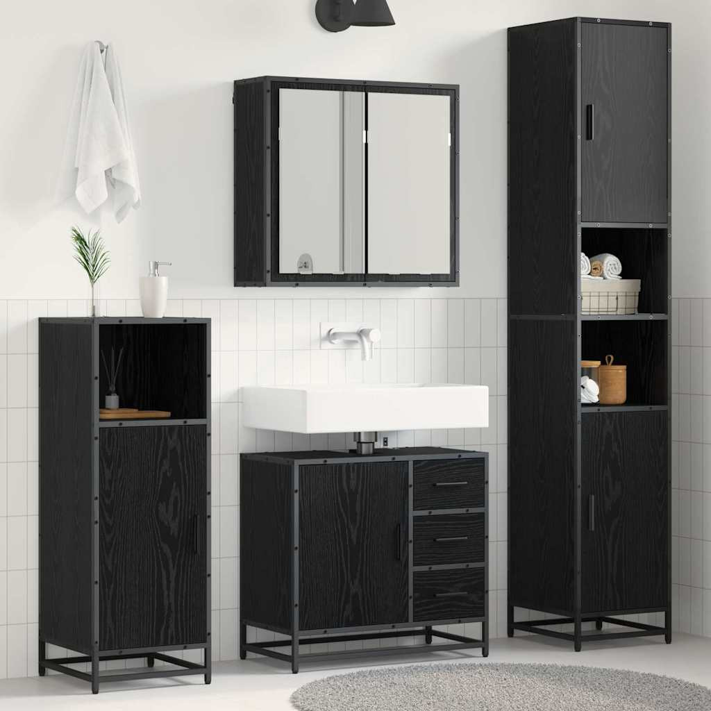 vidaXL Badezimmermöbel-Set 3 pcs Schwarz Eichen-Optik Holzwerkstoff