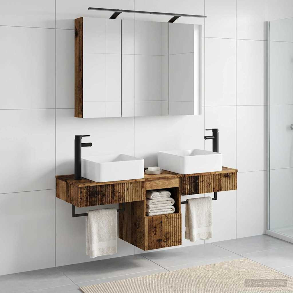 vidaXL Badezimmerschrank-Set 4 pcs Altholz 100 x 14,5 x 70 cm