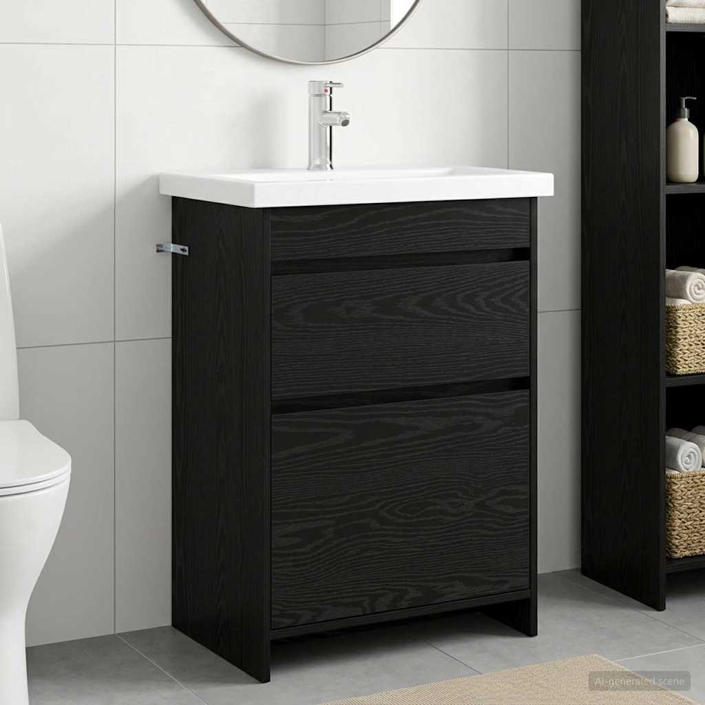 vidaXL Badezimmermöbel-Set Schwarze Eiche 61 x 40 x 84,5 cm