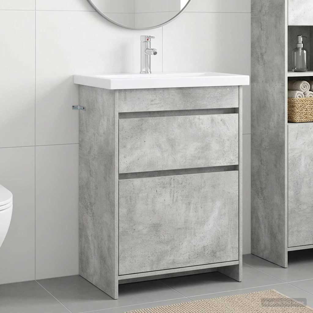 vidaXL Badezimmermöbel-Set Betongrau 61 x 40 x 84,5 cm Holzwerkstoff