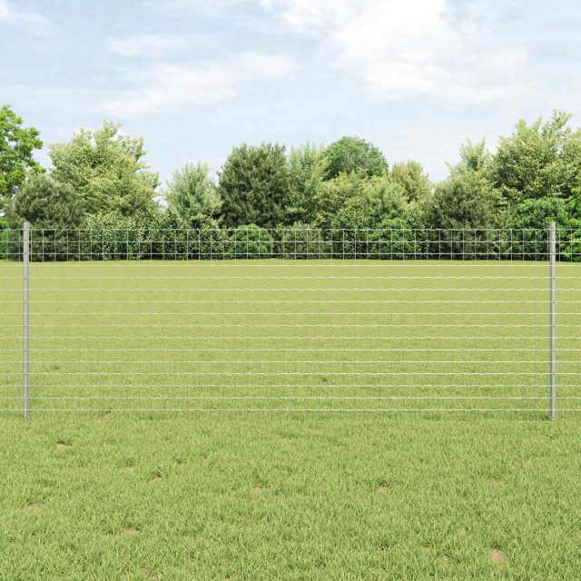 vidaXL Euro-Zaun mit Pfosten 10 x 0,8 m Verzinkter Stahl Silber Netz